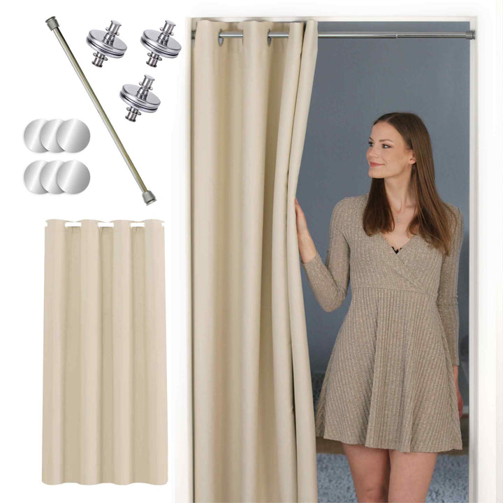 Premium Türvorhang mit silberner Teleskopstange, 1-Minuten-Montage ohne Bohren, Sicht,- Lärmschutz und Thermische Isolation, Perfekte Passform & Eleganz trifft auf Funktionalität