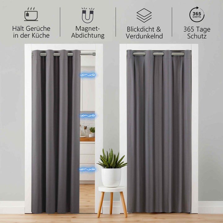 Premium Türvorhang mit silberner Teleskopstange, 1-Minuten-Montage ohne Bohren, Sicht,- Lärmschutz und Thermische Isolation, Perfekte Passform & Eleganz trifft auf Funktionalität