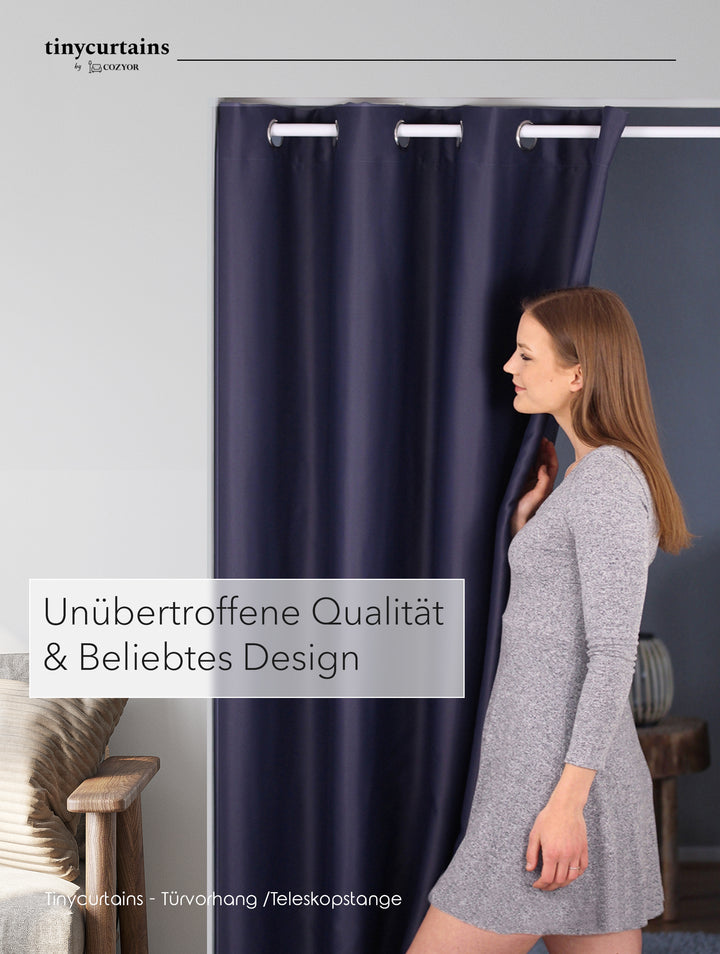 Premium Türvorhang mit silberner Teleskopstange, 1-Minuten-Montage ohne Bohren, Sicht,- Lärmschutz und Thermische Isolation, Perfekte Passform & Eleganz trifft auf Funktionalität