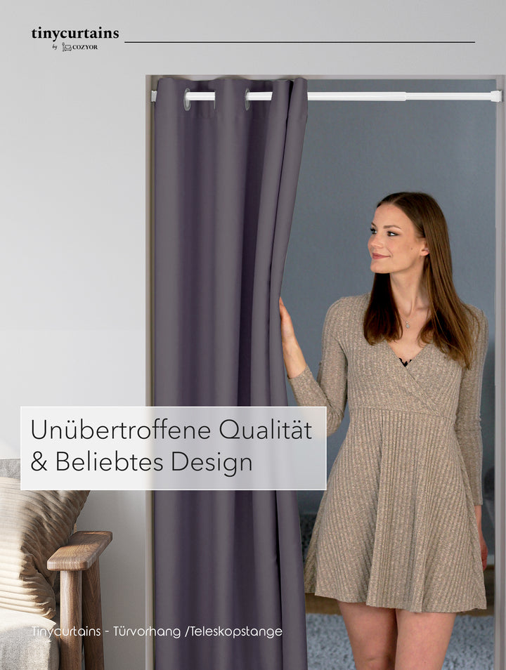 Premium Türvorhang mit silberner Teleskopstange, 1-Minuten-Montage ohne Bohren, Sicht,- Lärmschutz und Thermische Isolation, Perfekte Passform & Eleganz trifft auf Funktionalität