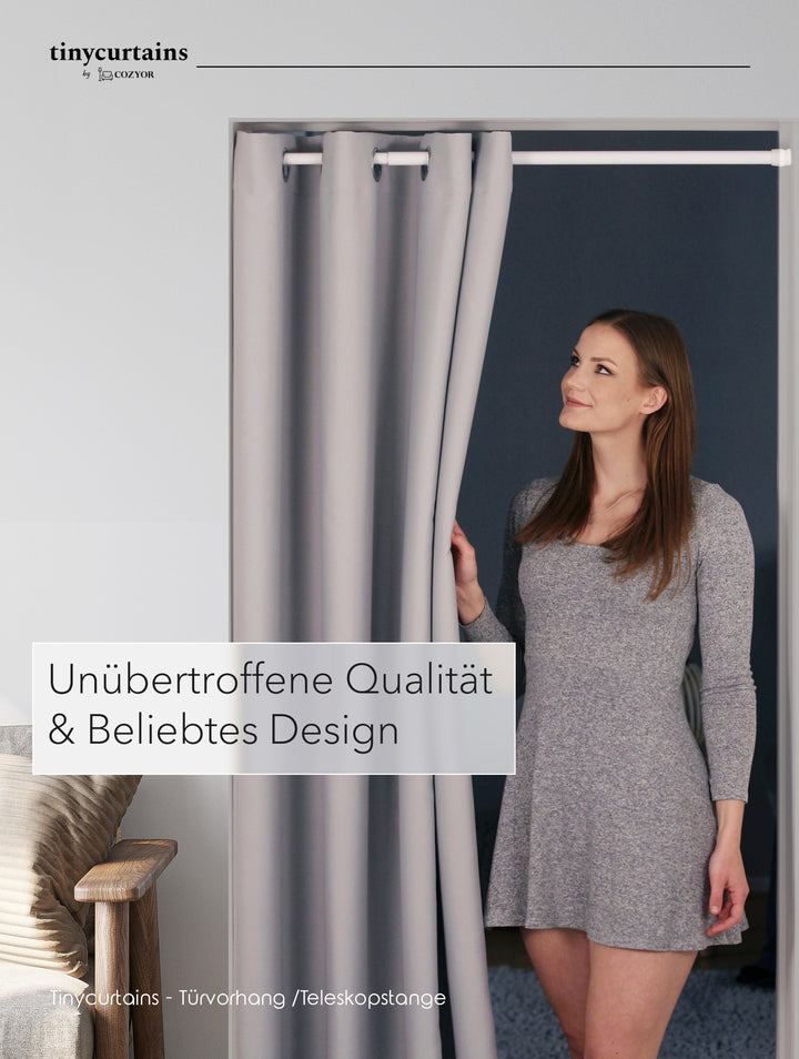 Premium Türvorhang mit silberner Teleskopstange, 1-Minuten-Montage ohne Bohren, Sicht,- Lärmschutz und Thermische Isolation, Perfekte Passform & Eleganz trifft auf Funktionalität