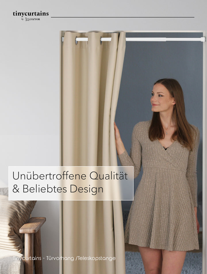Premium Türvorhang mit silberner Teleskopstange, 1-Minuten-Montage ohne Bohren, Sicht,- Lärmschutz und Thermische Isolation, Perfekte Passform & Eleganz trifft auf Funktionalität