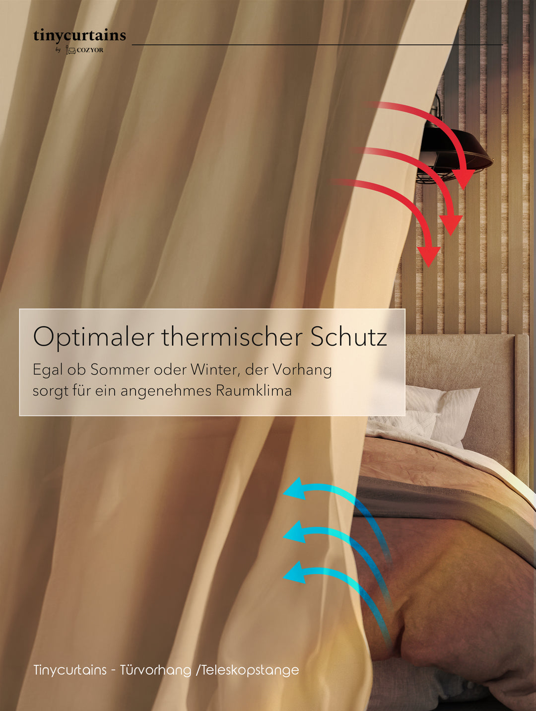 Premium Türvorhang mit silberner Teleskopstange, 1-Minuten-Montage ohne Bohren, Sicht,- Lärmschutz und Thermische Isolation, Perfekte Passform & Eleganz trifft auf Funktionalität