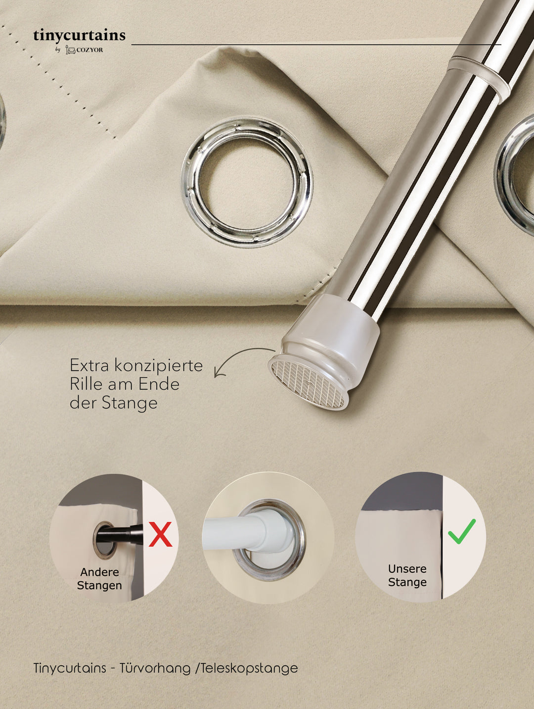 Premium Türvorhang mit silberner Teleskopstange, 1-Minuten-Montage ohne Bohren, Sicht,- Lärmschutz und Thermische Isolation, Perfekte Passform & Eleganz trifft auf Funktionalität