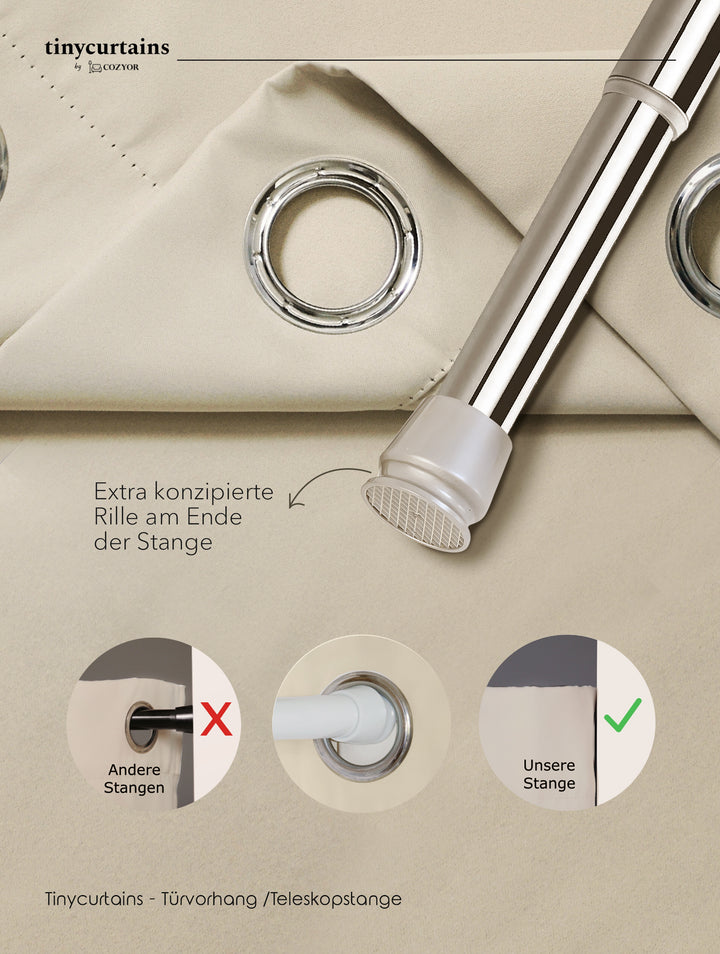 Premium Türvorhang mit silberner Teleskopstange, 1-Minuten-Montage ohne Bohren, Sicht,- Lärmschutz und Thermische Isolation, Perfekte Passform & Eleganz trifft auf Funktionalität