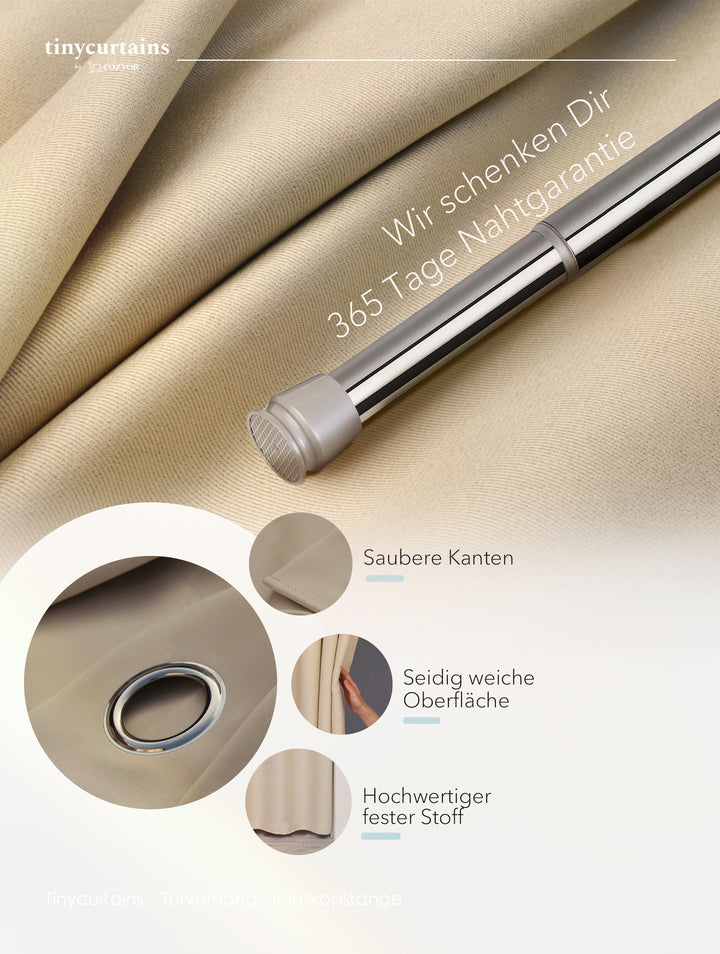 Premium Türvorhang mit silberner Teleskopstange, 1-Minuten-Montage ohne Bohren, Sicht,- Lärmschutz und Thermische Isolation, Perfekte Passform & Eleganz trifft auf Funktionalität