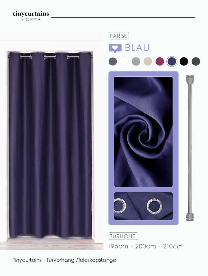 Premium Türvorhang mit silberner Teleskopstange, 1-Minuten-Montage ohne Bohren, Sicht,- Lärmschutz und Thermische Isolation, Perfekte Passform & Eleganz trifft auf Funktionalität