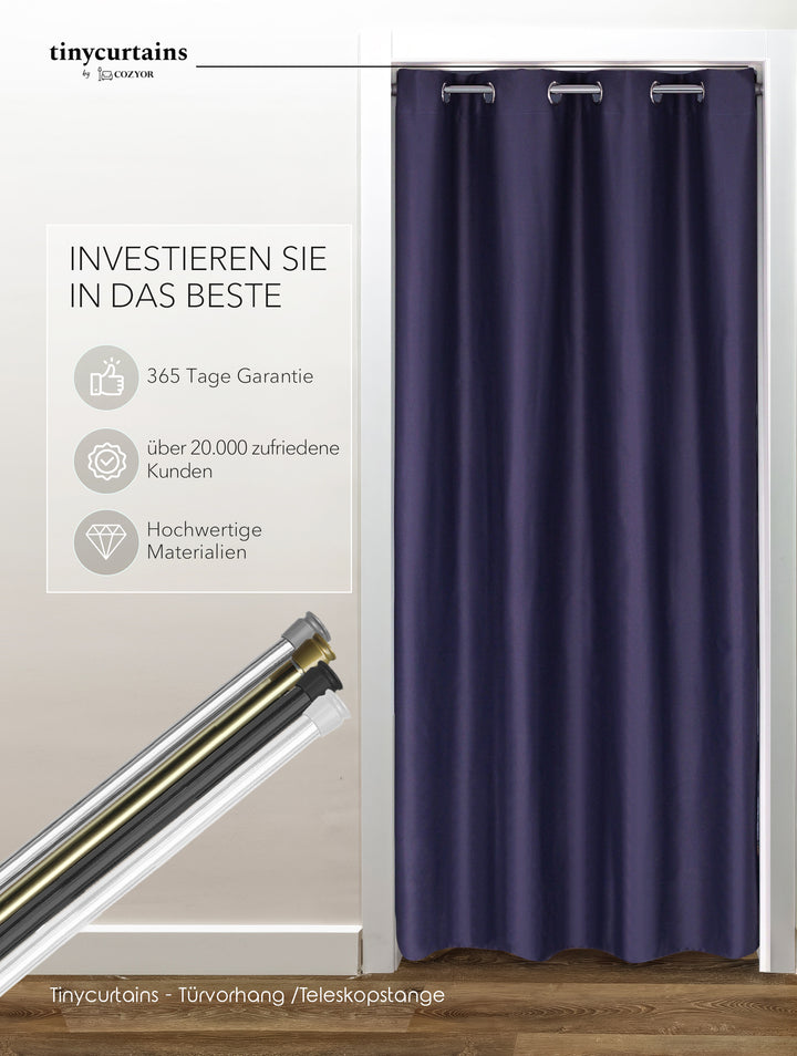 Premium Türvorhang mit silberner Teleskopstange, 1-Minuten-Montage ohne Bohren, Sicht,- Lärmschutz und Thermische Isolation, Perfekte Passform & Eleganz trifft auf Funktionalität