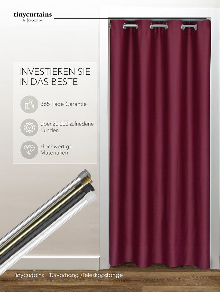 Premium Türvorhang mit silberner Teleskopstange, 1-Minuten-Montage ohne Bohren, Sicht,- Lärmschutz und Thermische Isolation, Perfekte Passform & Eleganz trifft auf Funktionalität