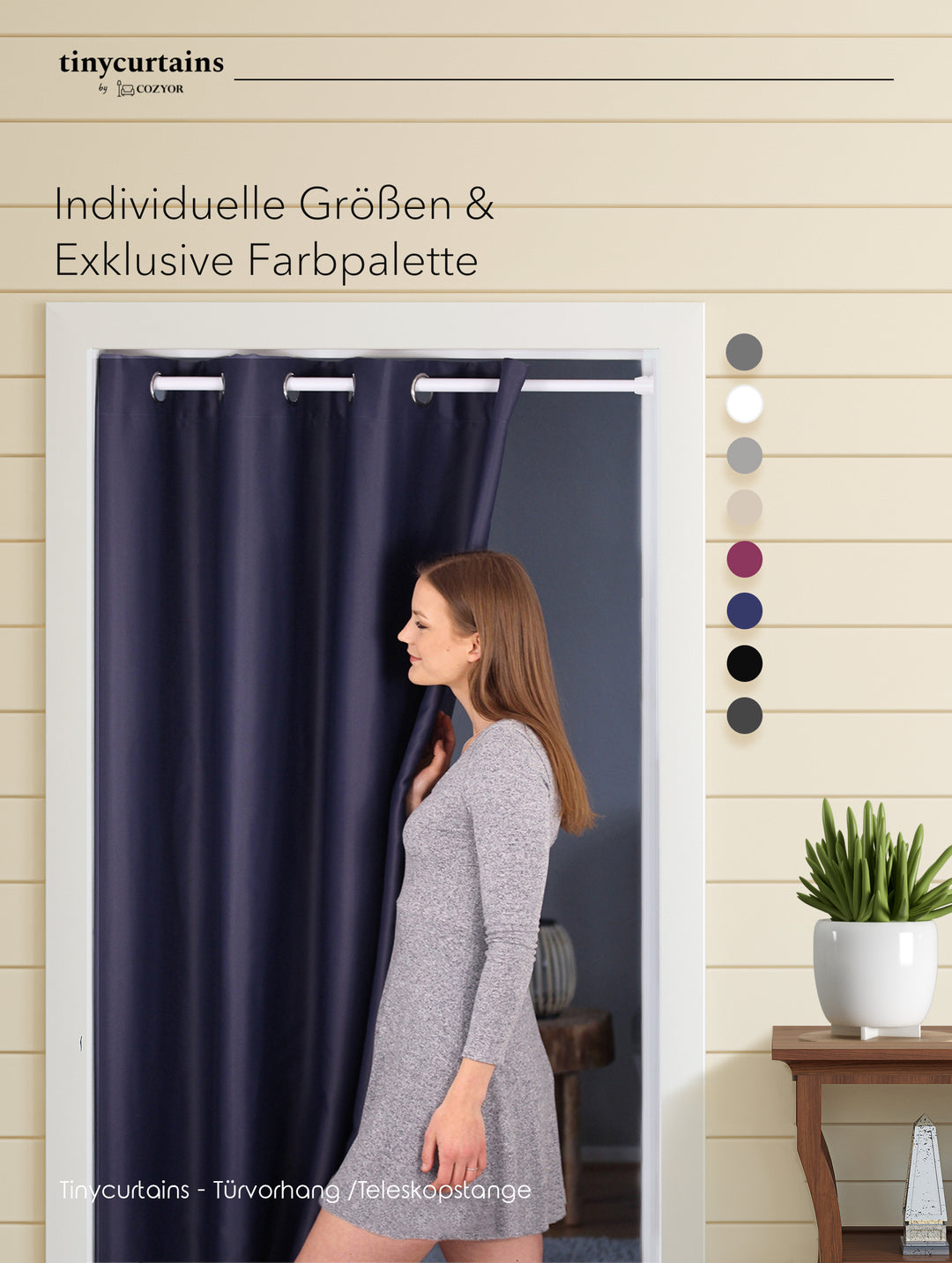 Premium Türvorhang mit silberner Teleskopstange, 1-Minuten-Montage ohne Bohren, Sicht,- Lärmschutz und Thermische Isolation, Perfekte Passform & Eleganz trifft auf Funktionalität