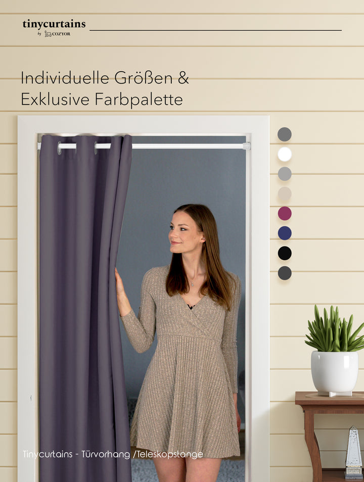 Premium Türvorhang mit silberner Teleskopstange, 1-Minuten-Montage ohne Bohren, Sicht,- Lärmschutz und Thermische Isolation, Perfekte Passform & Eleganz trifft auf Funktionalität