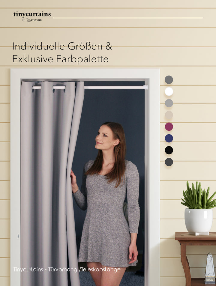 Premium Türvorhang mit silberner Teleskopstange, 1-Minuten-Montage ohne Bohren, Sicht,- Lärmschutz und Thermische Isolation, Perfekte Passform & Eleganz trifft auf Funktionalität