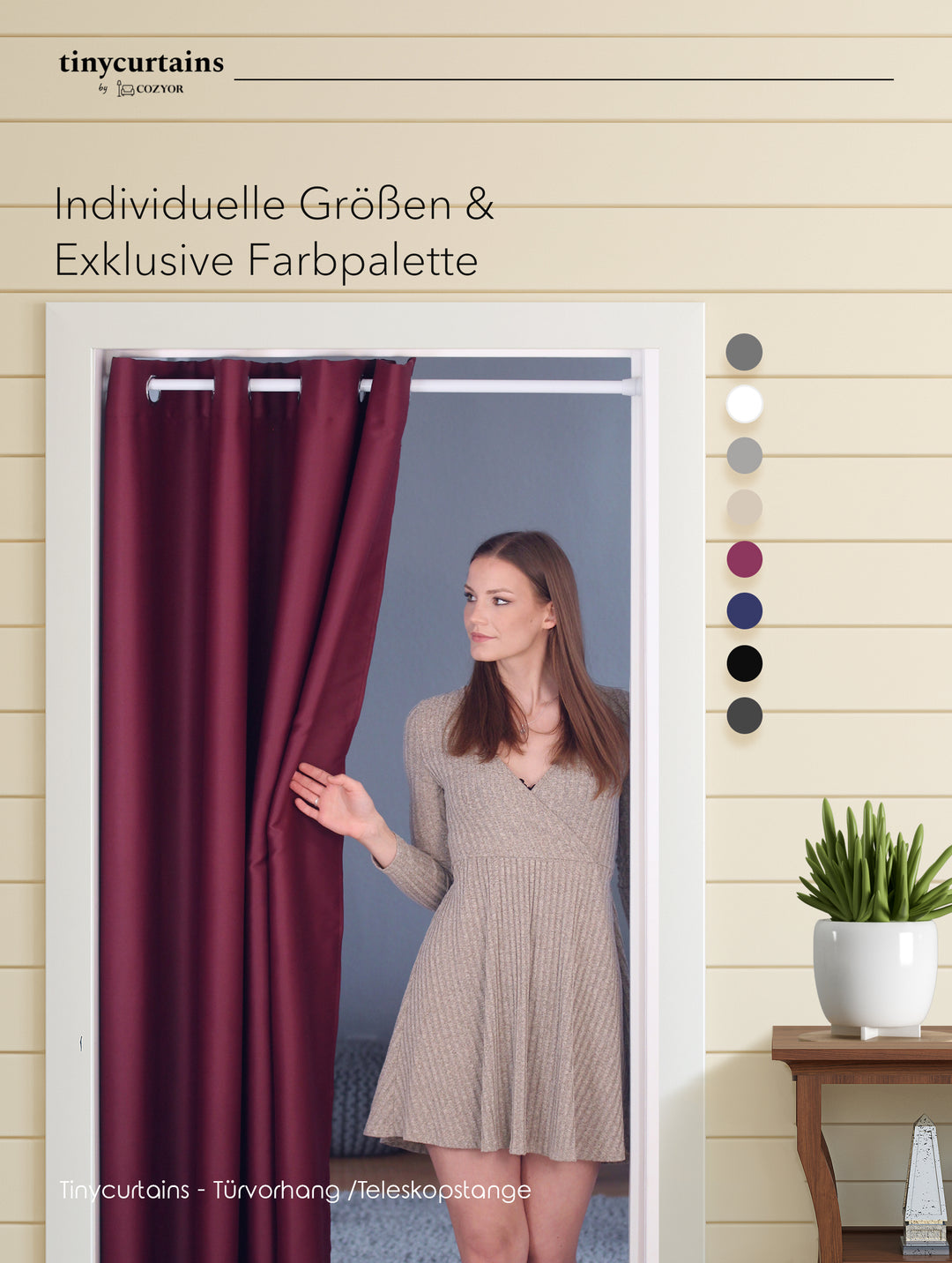 Premium Türvorhang mit silberner Teleskopstange, 1-Minuten-Montage ohne Bohren, Sicht,- Lärmschutz und Thermische Isolation, Perfekte Passform & Eleganz trifft auf Funktionalität