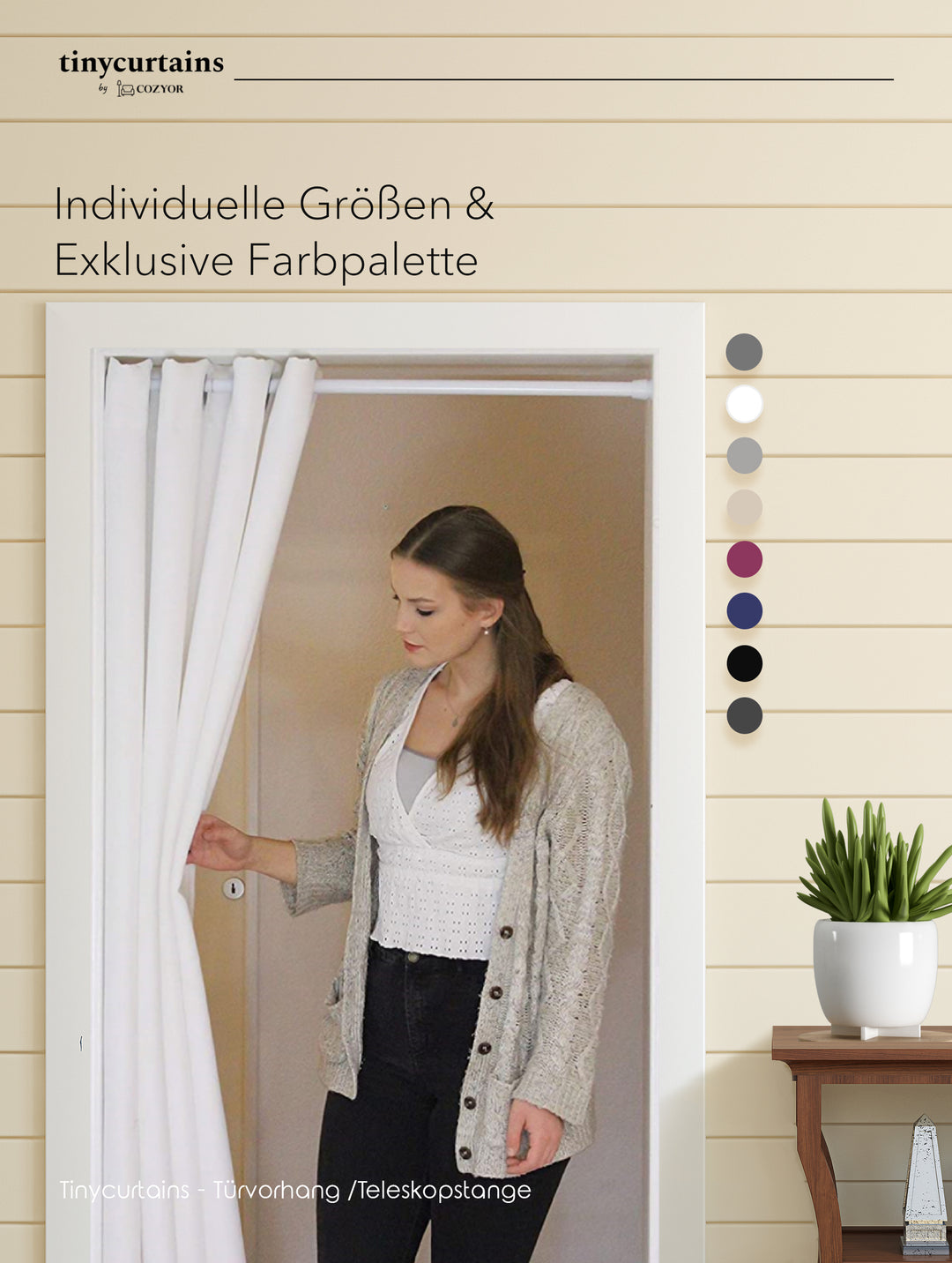 Premium Türvorhang mit silberner Teleskopstange, 1-Minuten-Montage ohne Bohren, Sicht,- Lärmschutz und Thermische Isolation, Perfekte Passform & Eleganz trifft auf Funktionalität
