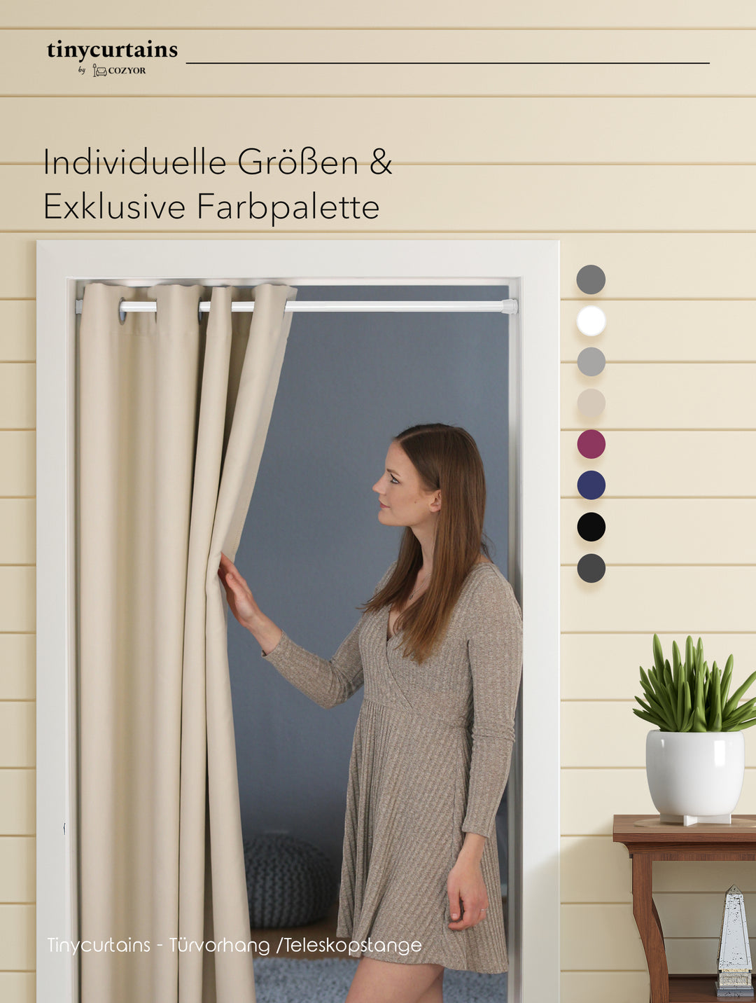 Premium Türvorhang mit silberner Teleskopstange, 1-Minuten-Montage ohne Bohren, Sicht,- Lärmschutz und Thermische Isolation, Perfekte Passform & Eleganz trifft auf Funktionalität
