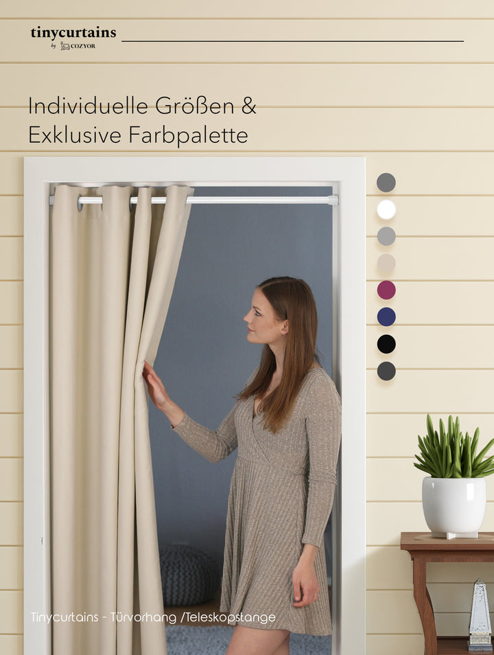 Premium Türvorhang mit silberner Teleskopstange, 1-Minuten-Montage ohne Bohren, Sicht,- Lärmschutz und Thermische Isolation, Perfekte Passform & Eleganz trifft auf Funktionalität
