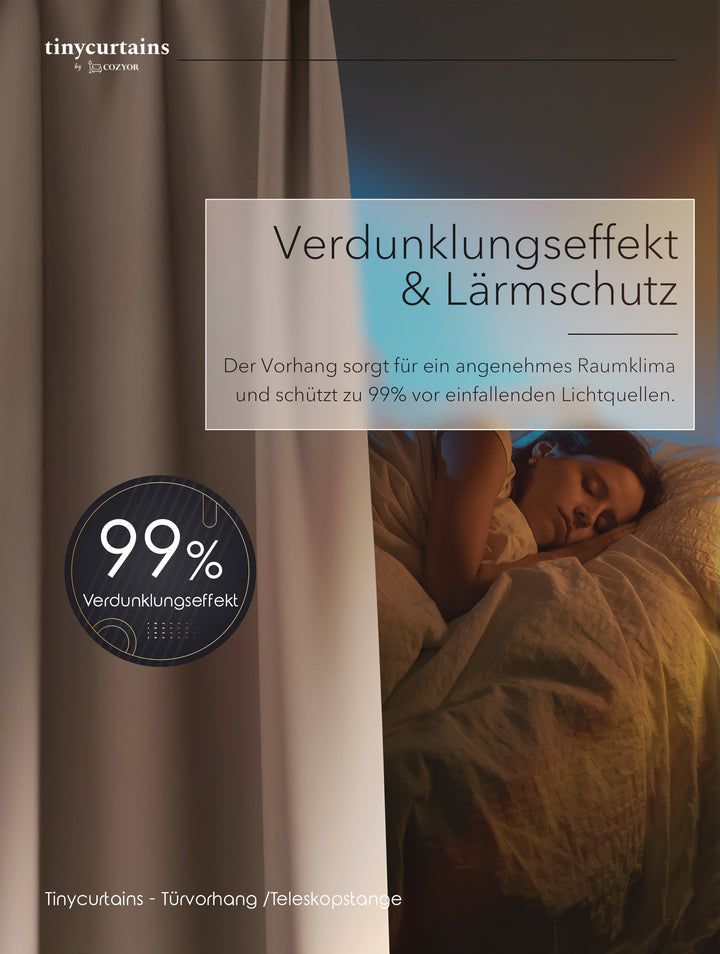 Premium Türvorhang mit silberner Teleskopstange, 1-Minuten-Montage ohne Bohren, Sicht,- Lärmschutz und Thermische Isolation, Perfekte Passform & Eleganz trifft auf Funktionalität