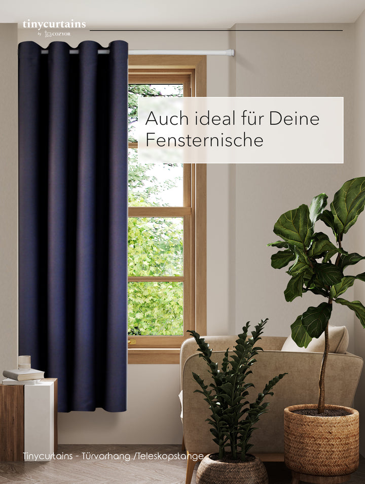 Premium Türvorhang mit silberner Teleskopstange, 1-Minuten-Montage ohne Bohren, Sicht,- Lärmschutz und Thermische Isolation, Perfekte Passform & Eleganz trifft auf Funktionalität