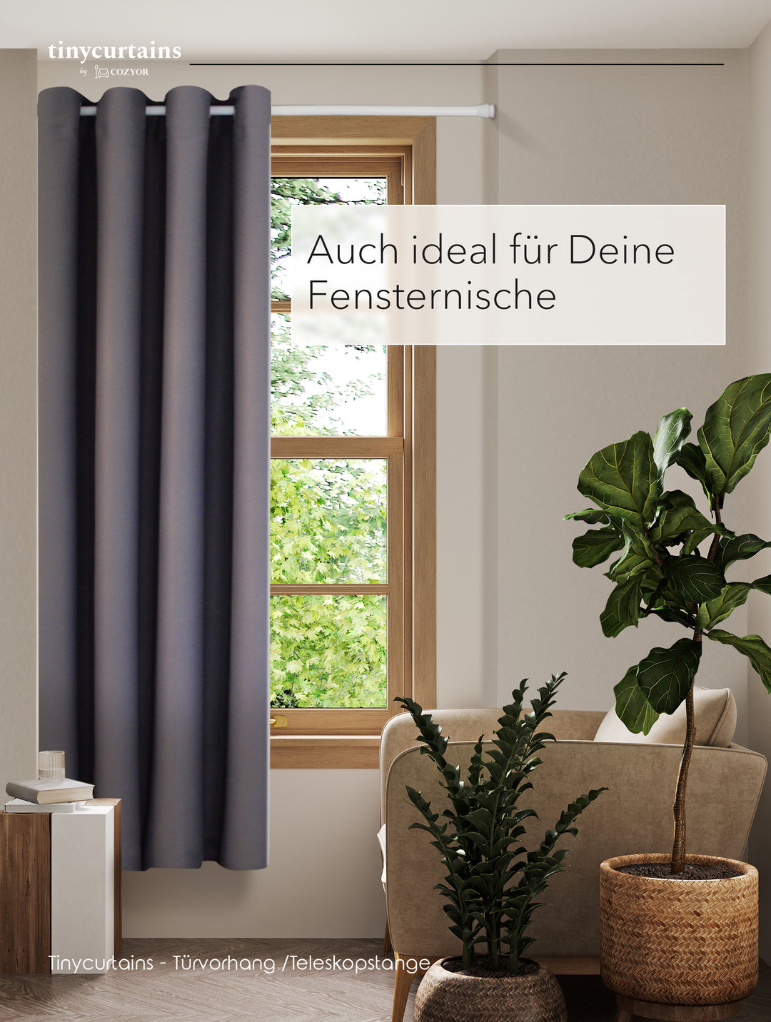 Premium Türvorhang mit silberner Teleskopstange, 1-Minuten-Montage ohne Bohren, Sicht,- Lärmschutz und Thermische Isolation, Perfekte Passform & Eleganz trifft auf Funktionalität
