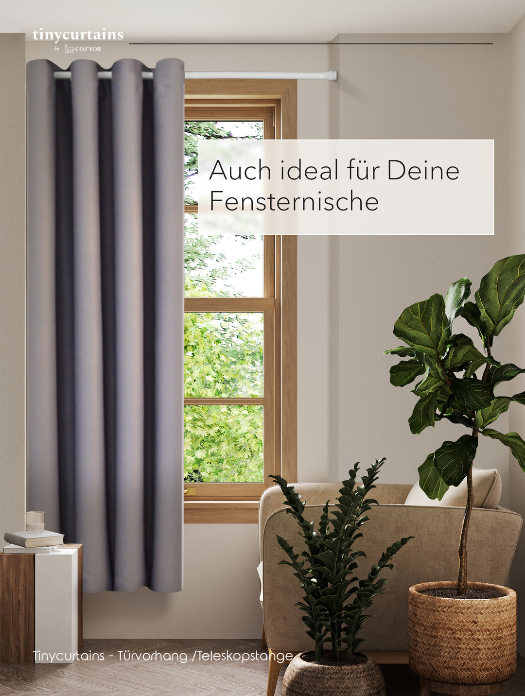 Premium Türvorhang mit silberner Teleskopstange, 1-Minuten-Montage ohne Bohren, Sicht,- Lärmschutz und Thermische Isolation, Perfekte Passform & Eleganz trifft auf Funktionalität