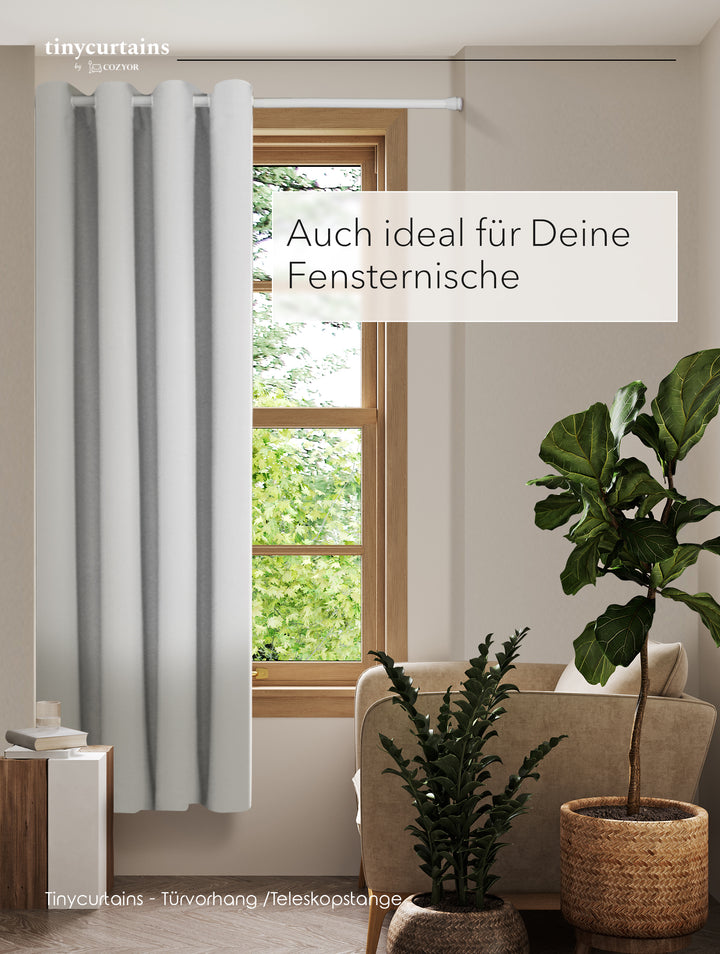 Premium Türvorhang mit silberner Teleskopstange, 1-Minuten-Montage ohne Bohren, Sicht,- Lärmschutz und Thermische Isolation, Perfekte Passform & Eleganz trifft auf Funktionalität