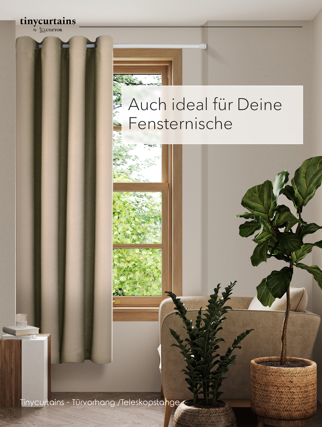 Premium Türvorhang mit silberner Teleskopstange, 1-Minuten-Montage ohne Bohren, Sicht,- Lärmschutz und Thermische Isolation, Perfekte Passform & Eleganz trifft auf Funktionalität