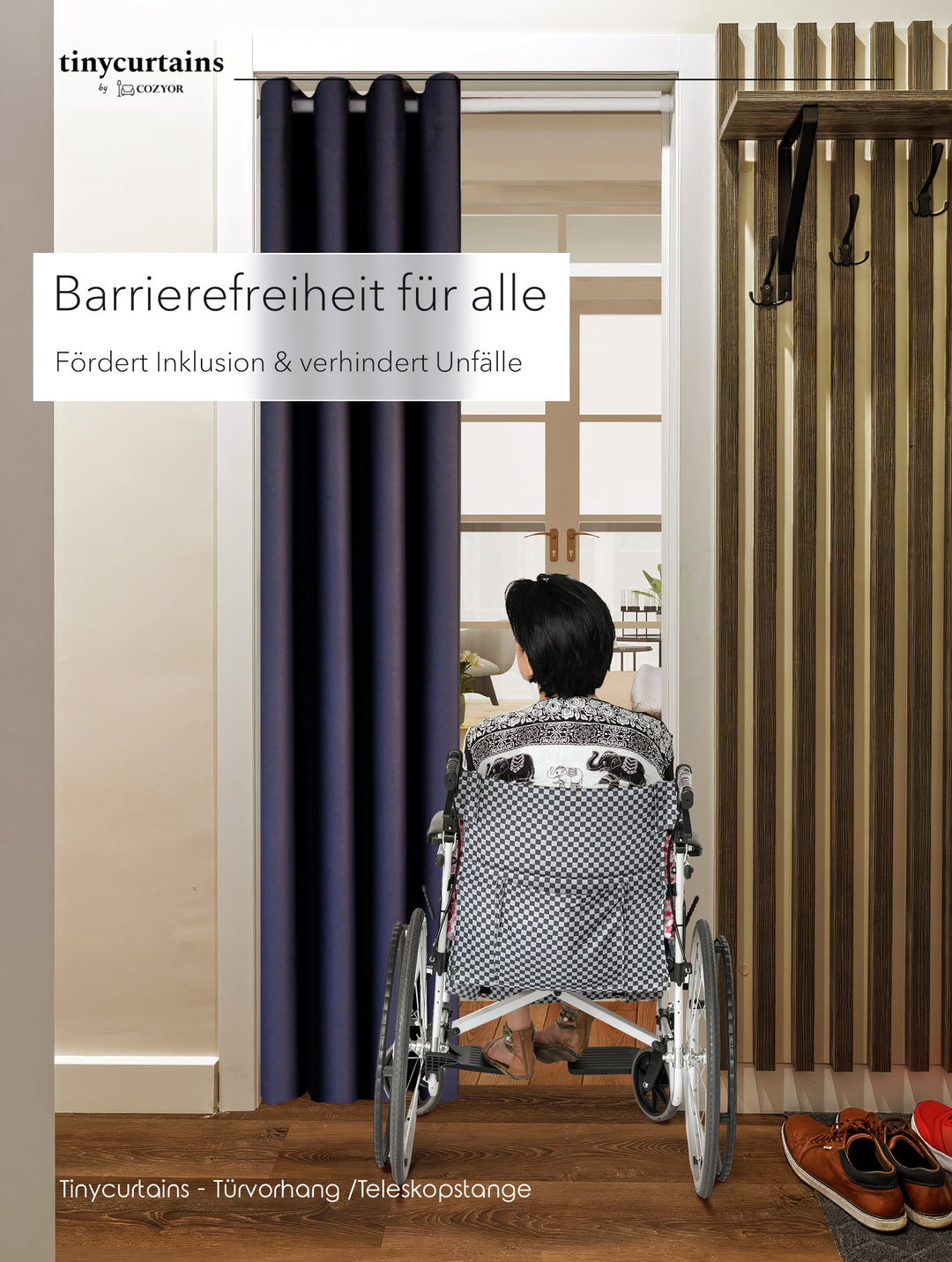 Premium Türvorhang mit silberner Teleskopstange, 1-Minuten-Montage ohne Bohren, Sicht,- Lärmschutz und Thermische Isolation, Perfekte Passform & Eleganz trifft auf Funktionalität