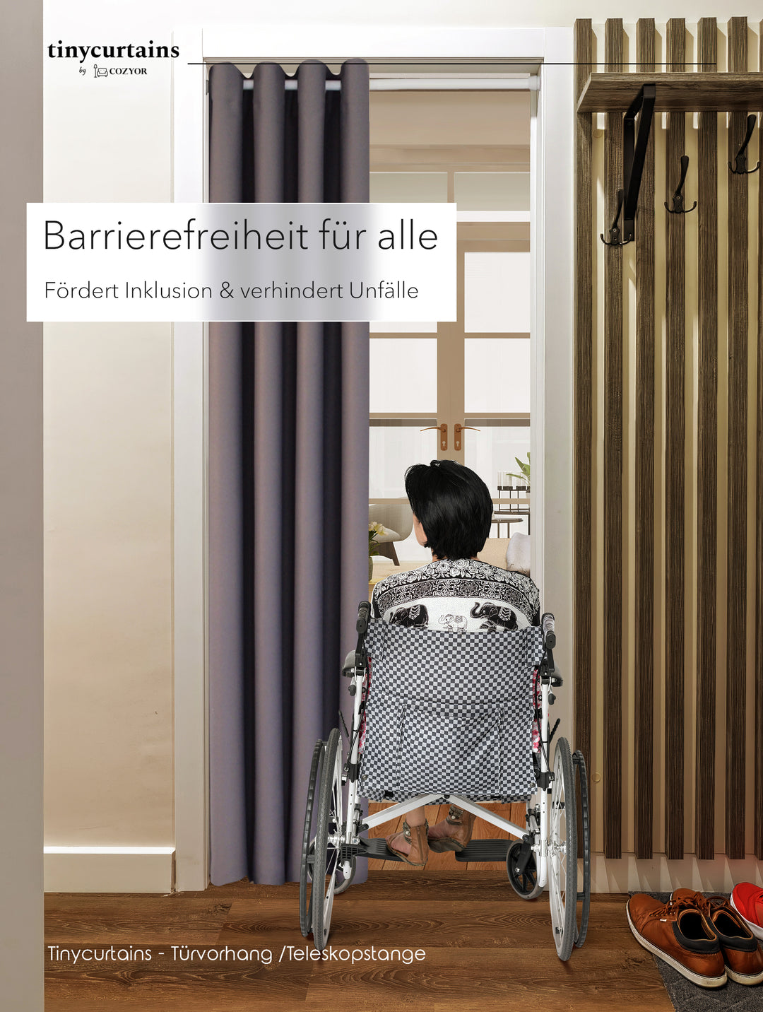 Premium Türvorhang mit silberner Teleskopstange, 1-Minuten-Montage ohne Bohren, Sicht,- Lärmschutz und Thermische Isolation, Perfekte Passform & Eleganz trifft auf Funktionalität