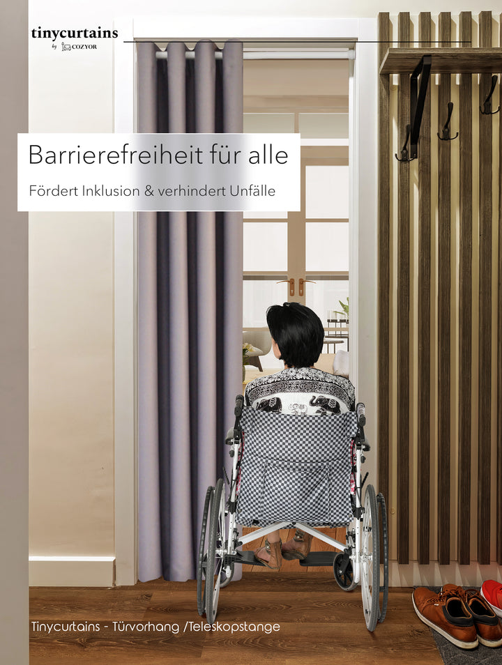 Premium Türvorhang mit silberner Teleskopstange, 1-Minuten-Montage ohne Bohren, Sicht,- Lärmschutz und Thermische Isolation, Perfekte Passform & Eleganz trifft auf Funktionalität