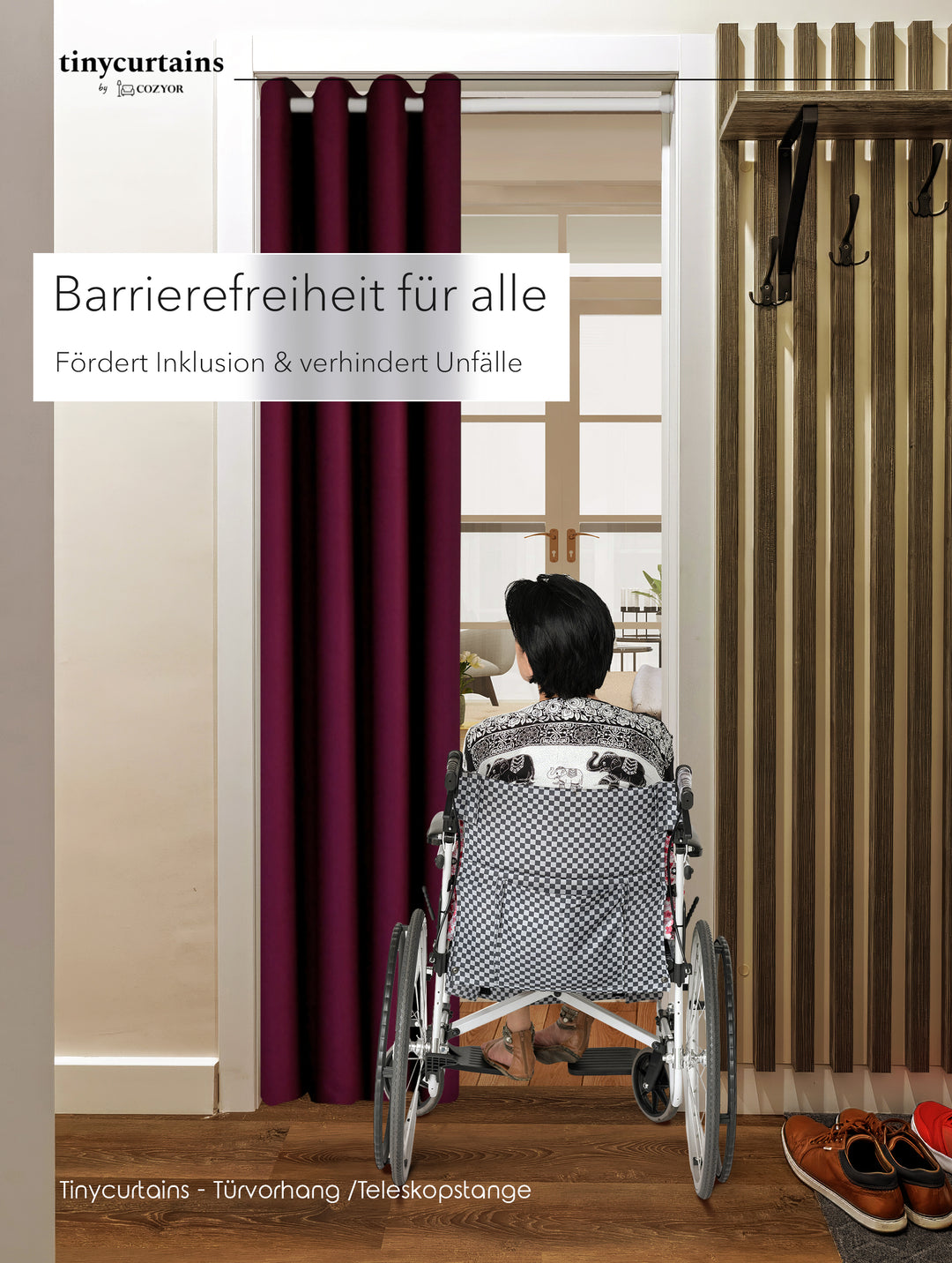 Premium Türvorhang mit silberner Teleskopstange, 1-Minuten-Montage ohne Bohren, Sicht,- Lärmschutz und Thermische Isolation, Perfekte Passform & Eleganz trifft auf Funktionalität