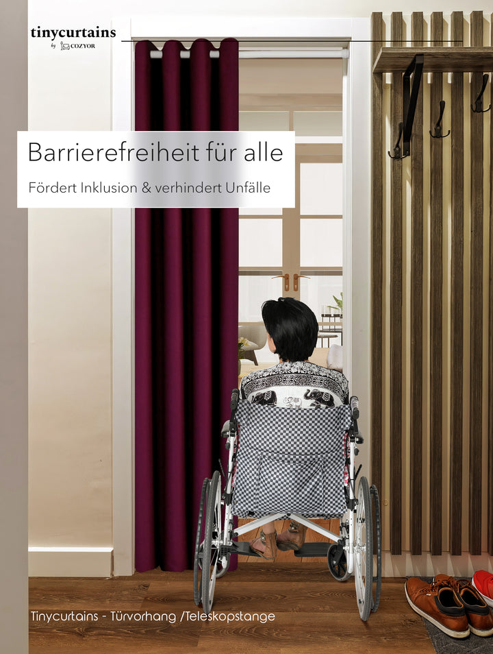 Premium Türvorhang mit silberner Teleskopstange, 1-Minuten-Montage ohne Bohren, Sicht,- Lärmschutz und Thermische Isolation, Perfekte Passform & Eleganz trifft auf Funktionalität