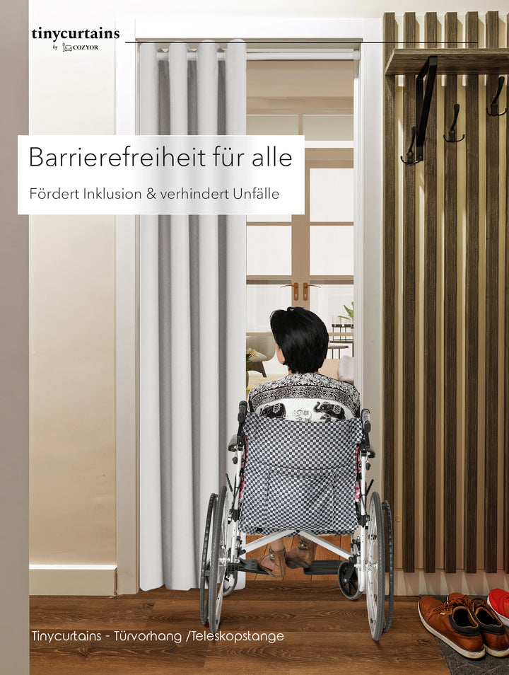 Premium Türvorhang mit silberner Teleskopstange, 1-Minuten-Montage ohne Bohren, Sicht,- Lärmschutz und Thermische Isolation, Perfekte Passform & Eleganz trifft auf Funktionalität