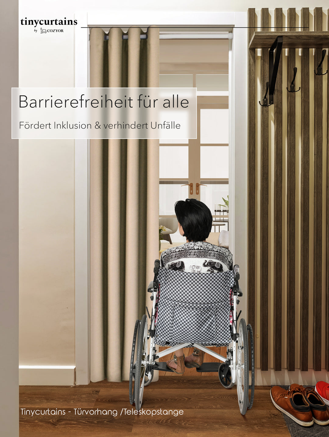Premium Türvorhang mit silberner Teleskopstange, 1-Minuten-Montage ohne Bohren, Sicht,- Lärmschutz und Thermische Isolation, Perfekte Passform & Eleganz trifft auf Funktionalität