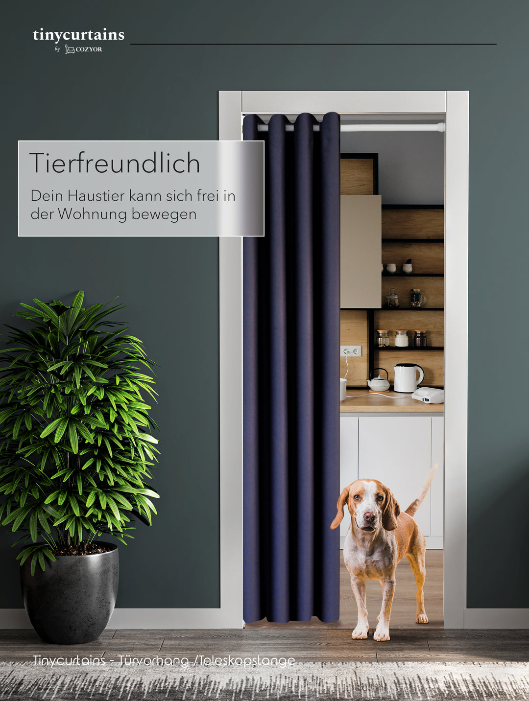 Premium Türvorhang mit silberner Teleskopstange, 1-Minuten-Montage ohne Bohren, Sicht,- Lärmschutz und Thermische Isolation, Perfekte Passform & Eleganz trifft auf Funktionalität