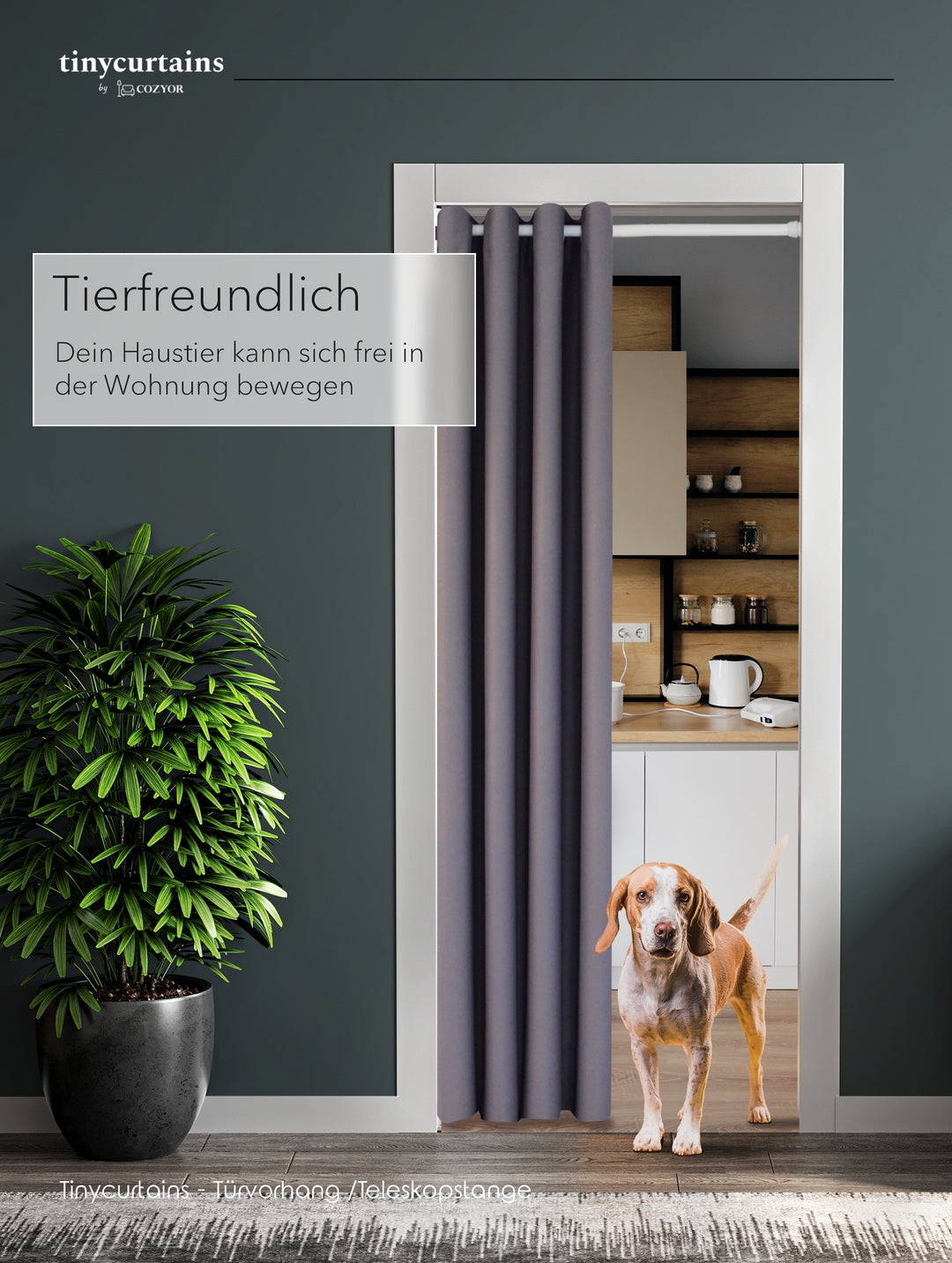 Premium Türvorhang mit silberner Teleskopstange, 1-Minuten-Montage ohne Bohren, Sicht,- Lärmschutz und Thermische Isolation, Perfekte Passform & Eleganz trifft auf Funktionalität
