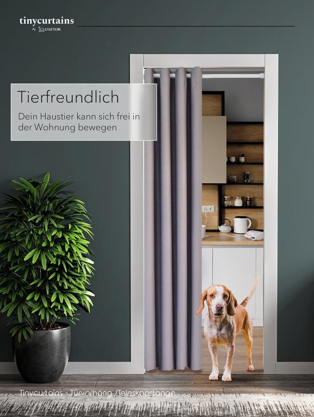 Premium Türvorhang mit silberner Teleskopstange, 1-Minuten-Montage ohne Bohren, Sicht,- Lärmschutz und Thermische Isolation, Perfekte Passform & Eleganz trifft auf Funktionalität
