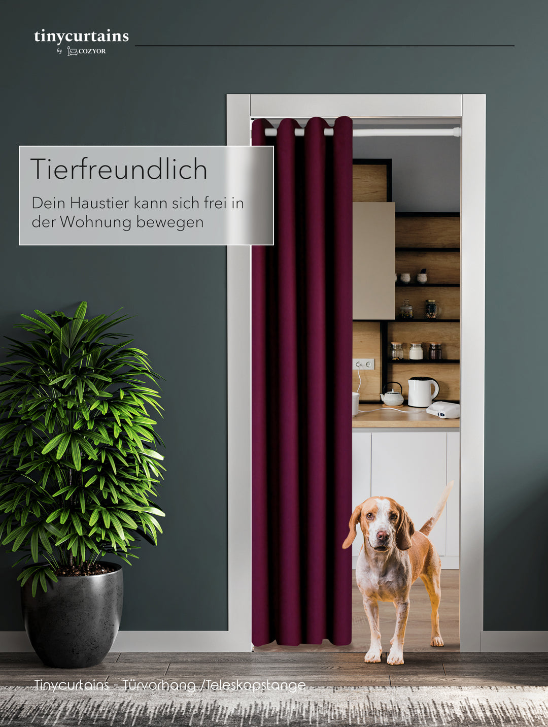 Premium Türvorhang mit silberner Teleskopstange, 1-Minuten-Montage ohne Bohren, Sicht,- Lärmschutz und Thermische Isolation, Perfekte Passform & Eleganz trifft auf Funktionalität