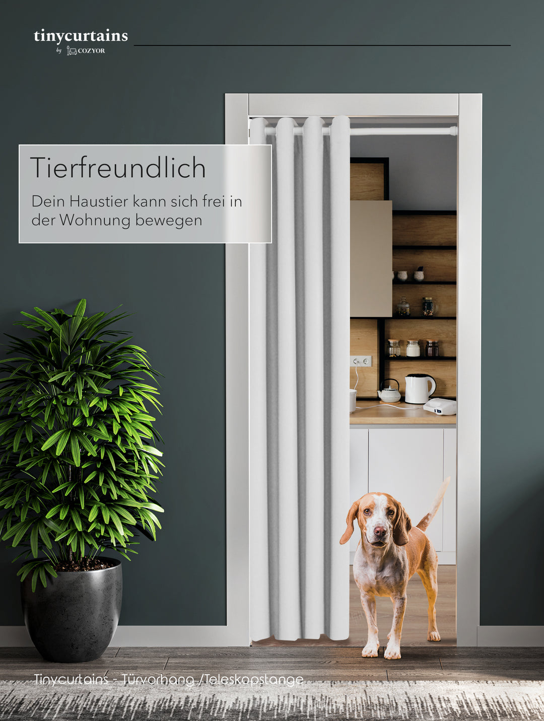 Premium Türvorhang mit silberner Teleskopstange, 1-Minuten-Montage ohne Bohren, Sicht,- Lärmschutz und Thermische Isolation, Perfekte Passform & Eleganz trifft auf Funktionalität