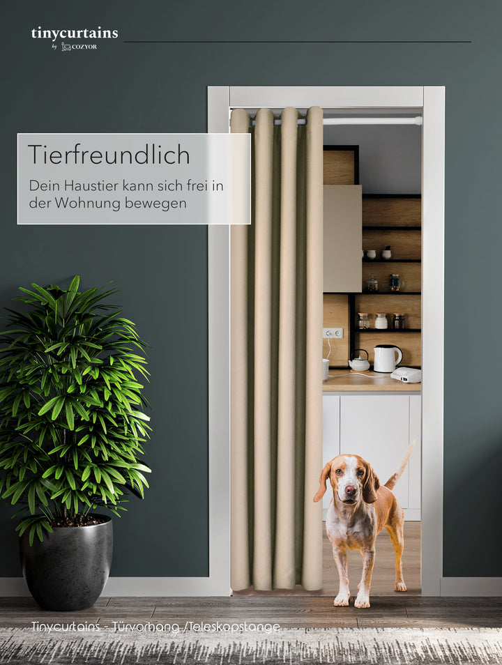 Premium Türvorhang mit silberner Teleskopstange, 1-Minuten-Montage ohne Bohren, Sicht,- Lärmschutz und Thermische Isolation, Perfekte Passform & Eleganz trifft auf Funktionalität