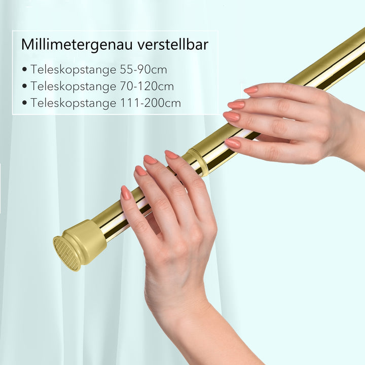 Premium Teleskopstange, 1-Minuten-Montage ohne Bohren, als Duschvorhangstange, für Schranksysteme & Nischen, Perfekte Passform & Eleganz trifft auf Funktionalität