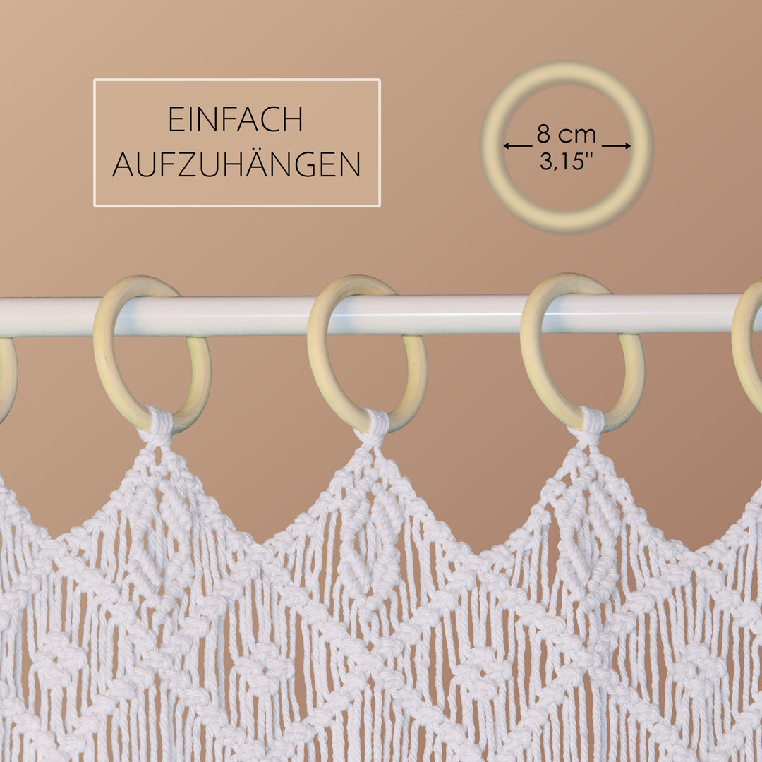 Makrameevorhang mit Stange ohne Bohren Türvorhang Fenstervorhang 132x200cm Raumteiler, Boho Wandbehang & Deko braun, Hochzeit, Wohnzimmer handmade